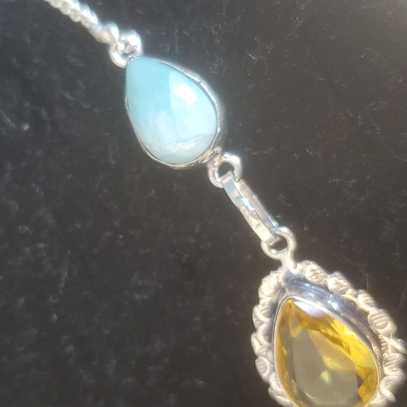 New Ammonite Fossil, Larimar and Citrine 925 Silver Necklace. - Picture 10 of 11